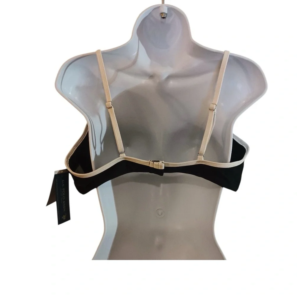 US. Polo Assn. Fire Island Sport Swimsuit Top Black White Junior Size XL 15/17